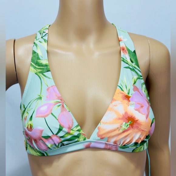 Kona Sol Light Green Tropical Bikini Top Crisscross Back S(4-6) - Picture 3 of 8